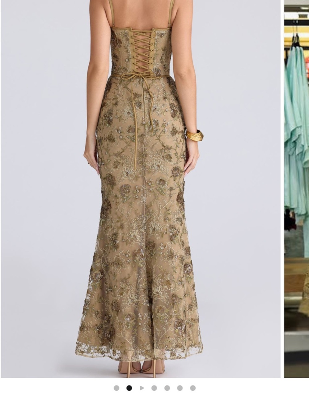 House of CB Gold Lace-Up Embroidered Maxi Dress
